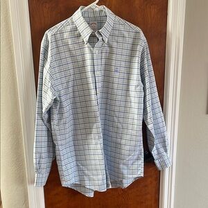 Brooks Brothers Men's Blue and White Plaid Shirt. Medium
